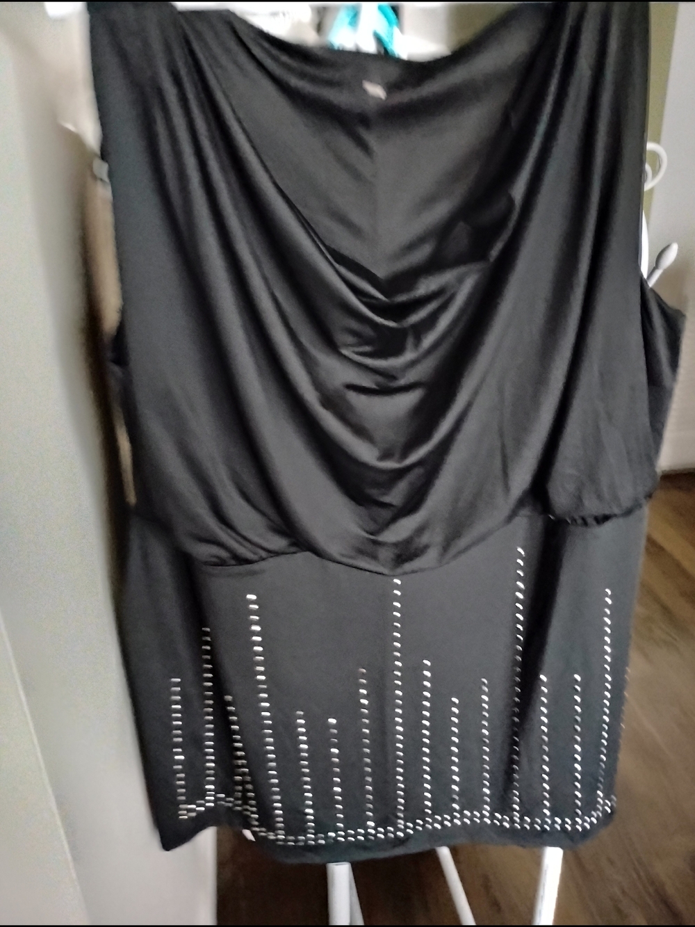 Penningtons Women Black Sleeveless Drape Layer Front Mini Dress with Stud Detail